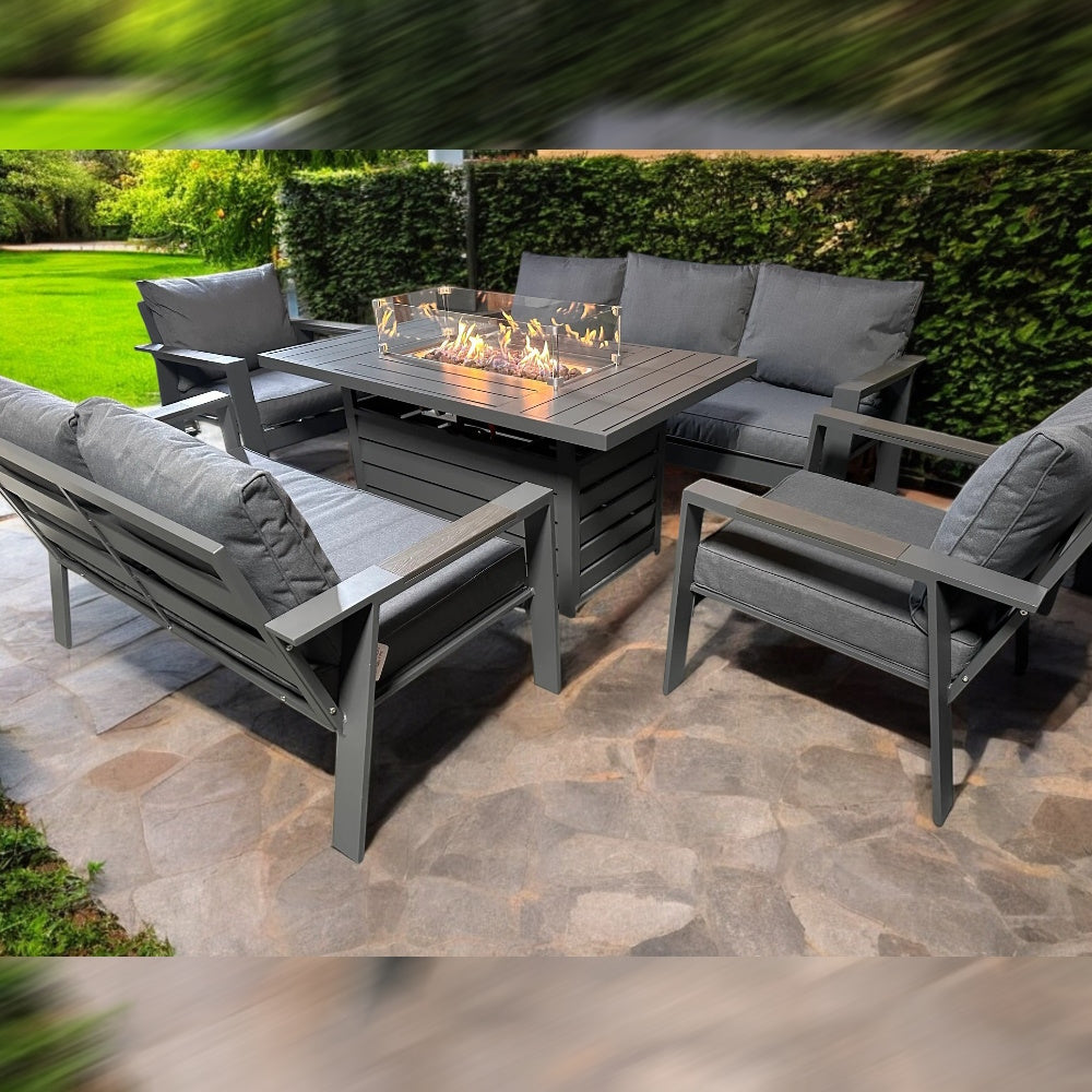 Das Oxford Luxury 3+2+1+1 Gartenmöbel-Set mit Feuertisch