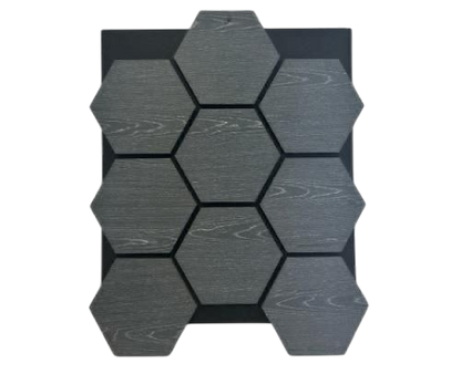 Viererpack Akustik-Wandpaneele aus Holz, sechseckig, 700 mm x 570 mm, Dunkelgrau